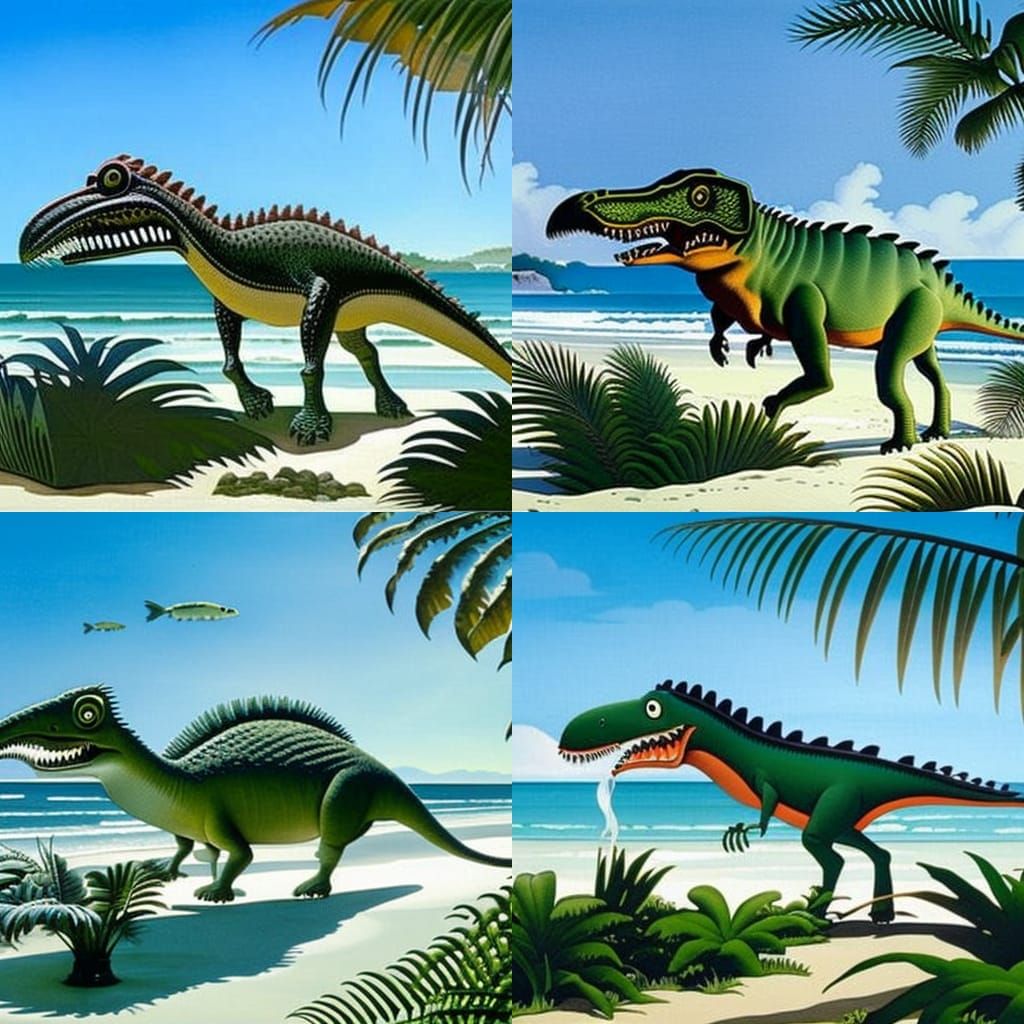 Bug-Eyed Dinosaur Beach Vacation in Cartoon Style