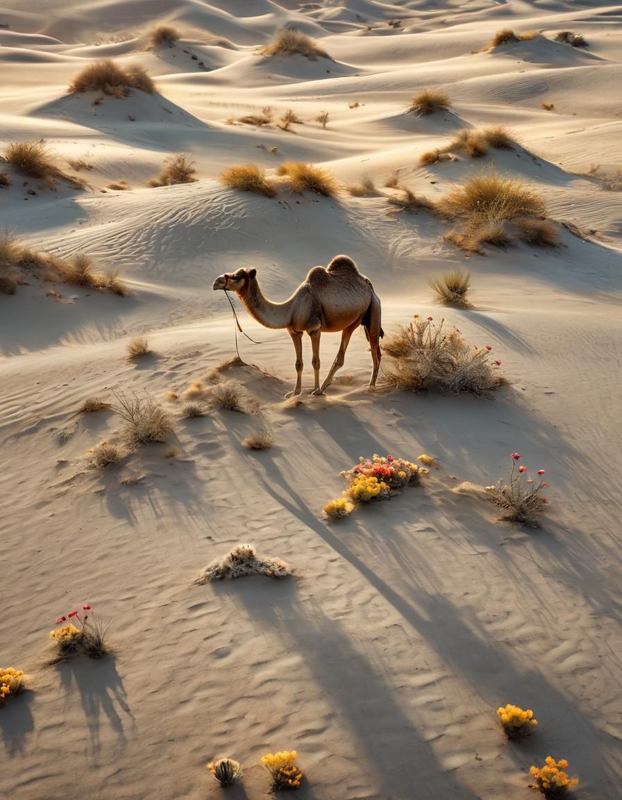 Camel in Desert Sunset: Diamond Painting Style