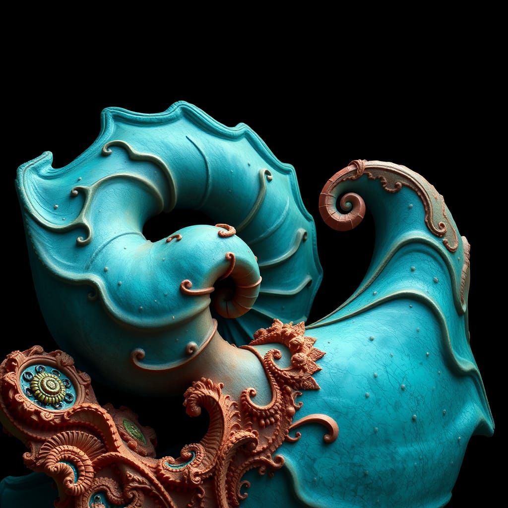 Turquoise Ammonite Fossil in Fantasy Concept Art Style