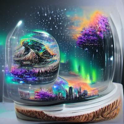 Aurora Borealis in Snow Globe: Cosmic Illustration