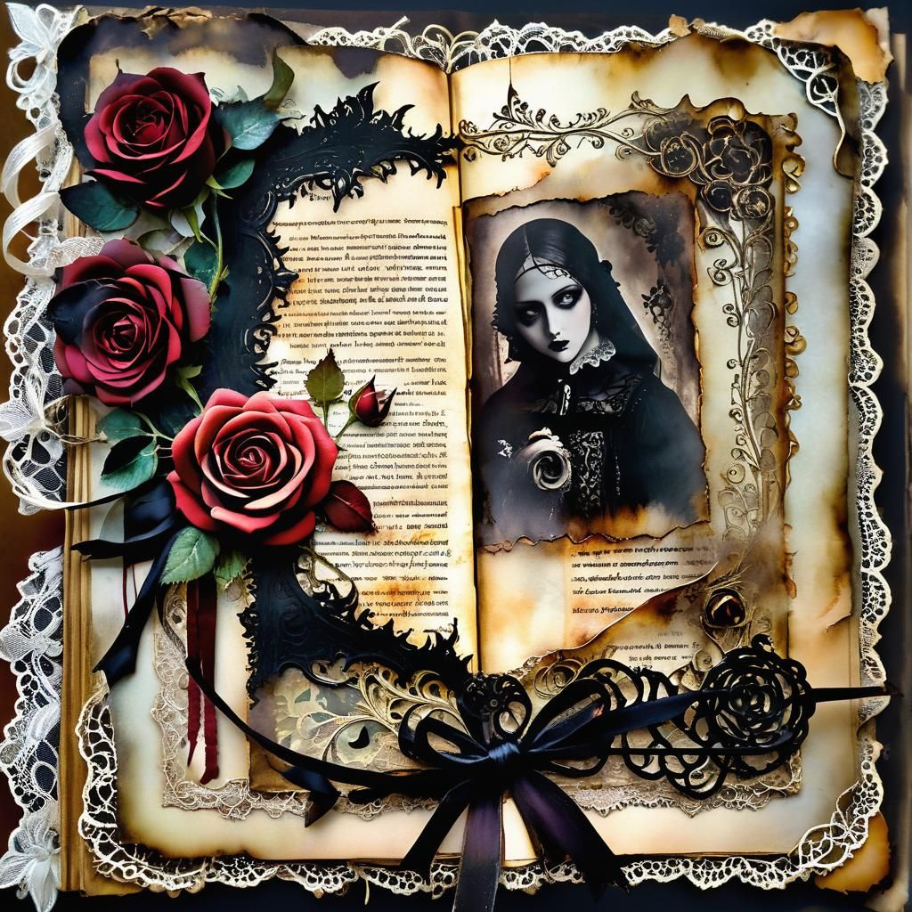 Gothic Scrapbook Page with Dark Roses