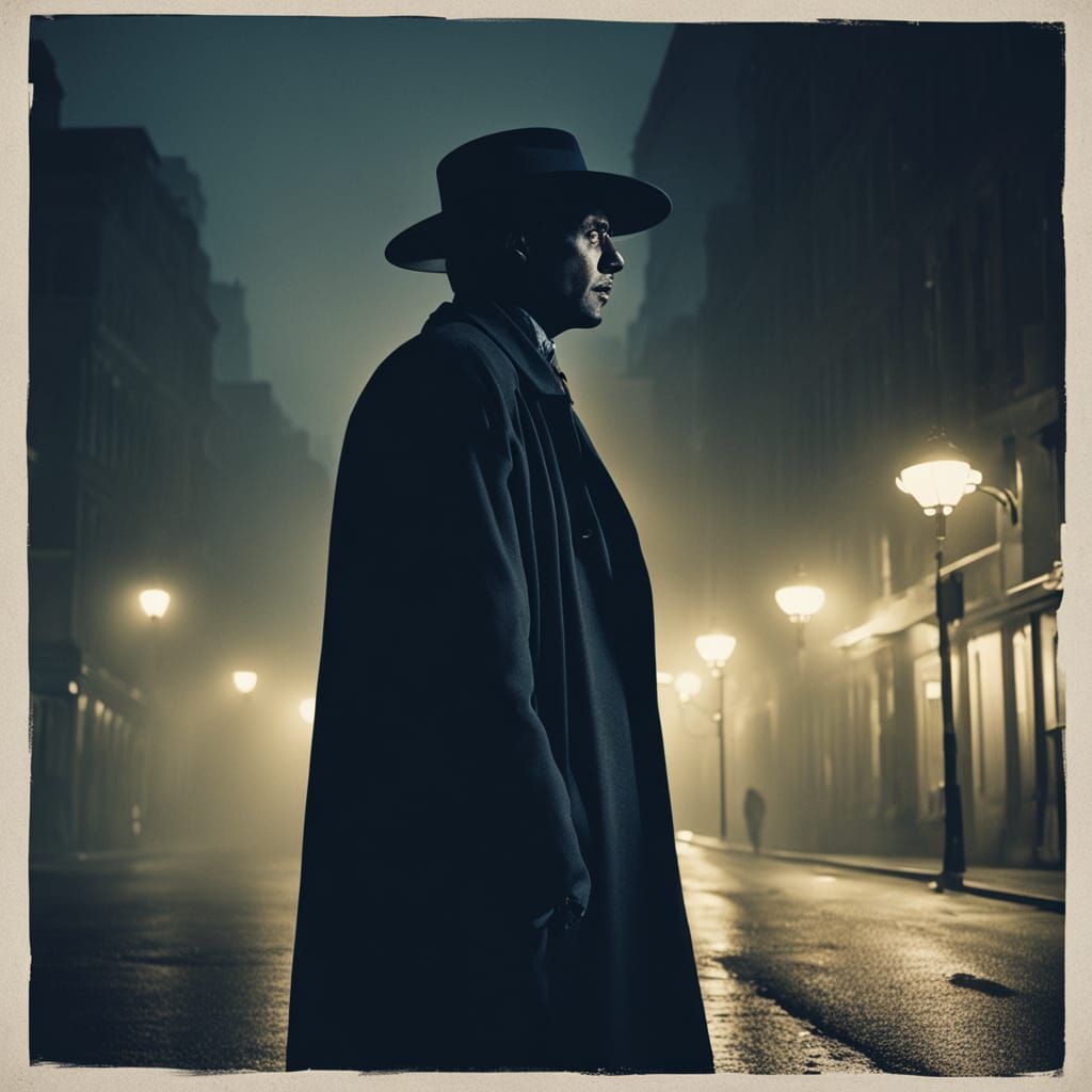Mysterious Figure in Streetlight, Film Noir Style