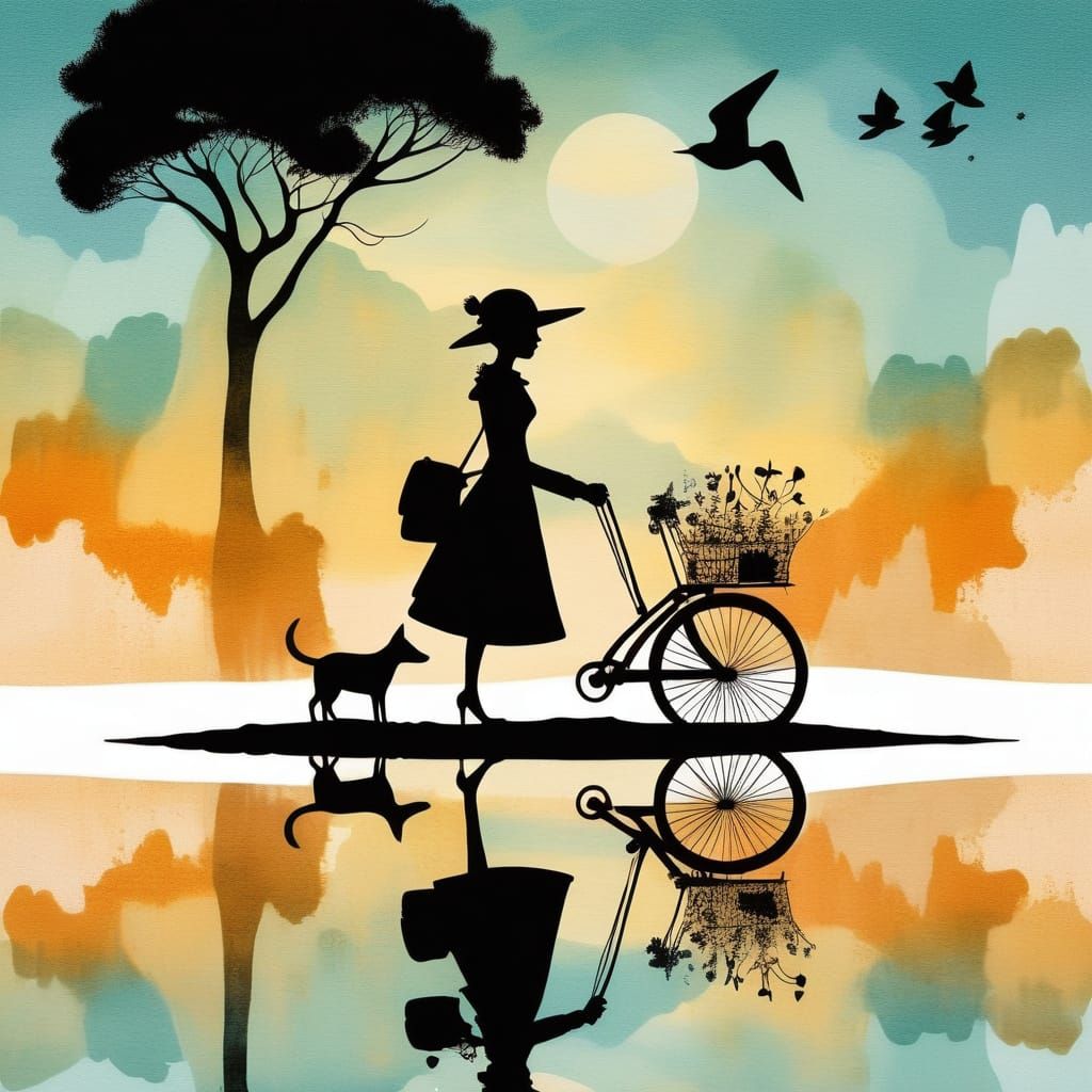 Surreal Silhouette in Whimsical Landscape