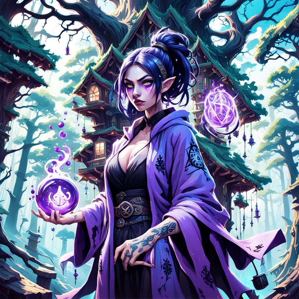 Muscular Magic Caster Girl in Graffiti Art Style