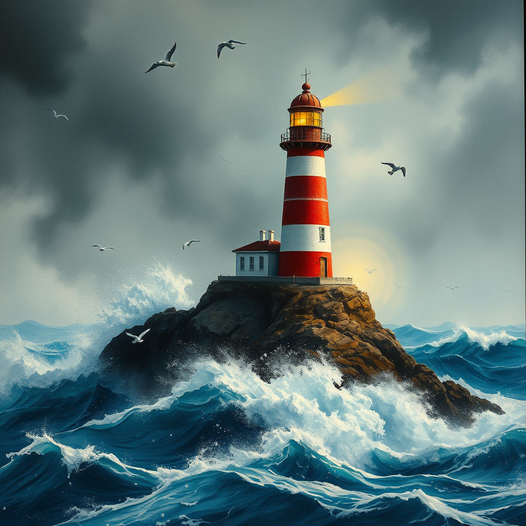 Tempestuous Seascape: Lighthouse in Abstract Symphony Style