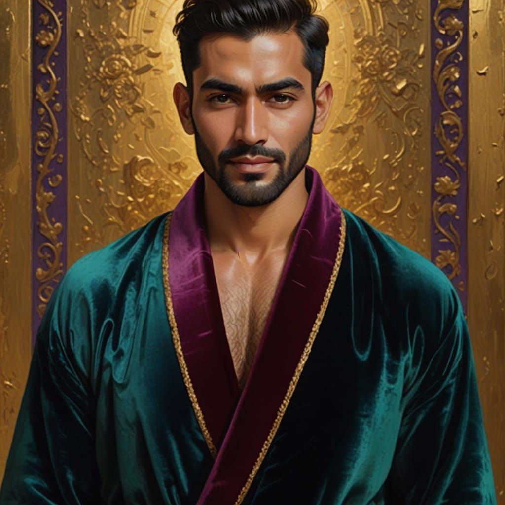 Impressionist Portrait of a Handsome Young Man in a Green Ve...