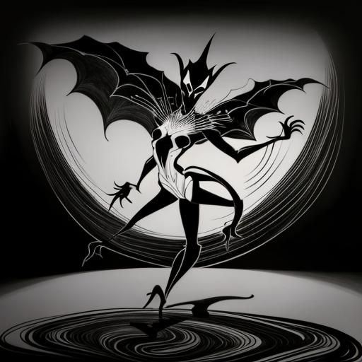 Surreal Shadow Vampire Silhouette in Abstract Line Art