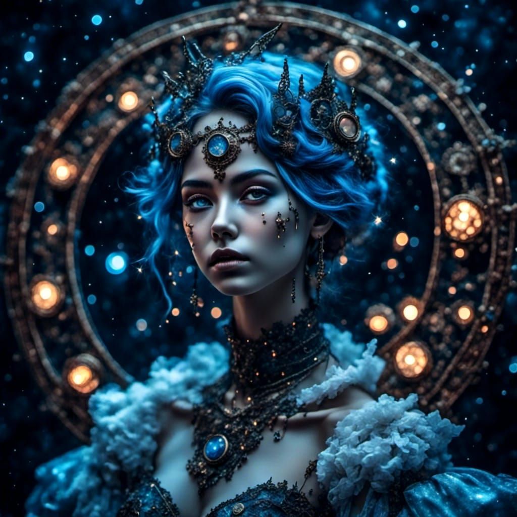 Steampunk Fairy Under Starry Night Sky