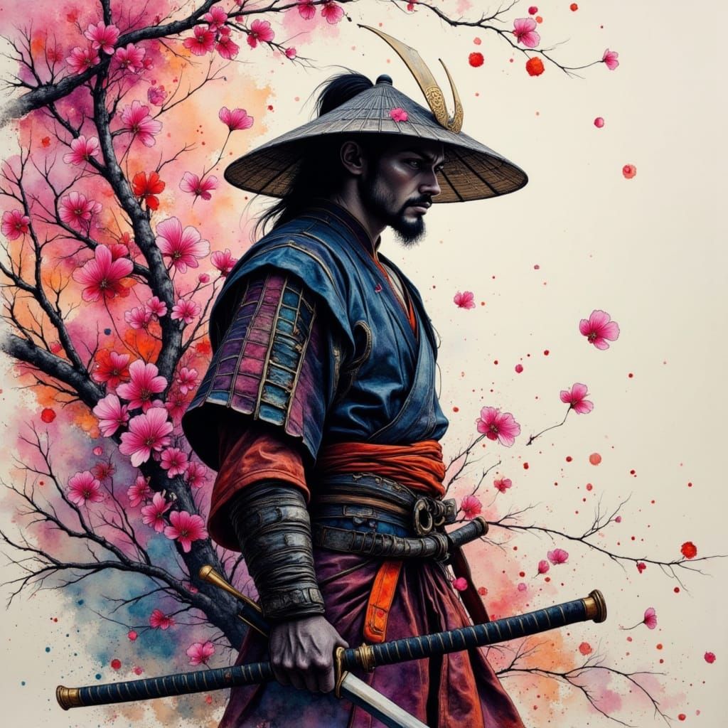 Samurai Warrior in Moody Ink Style