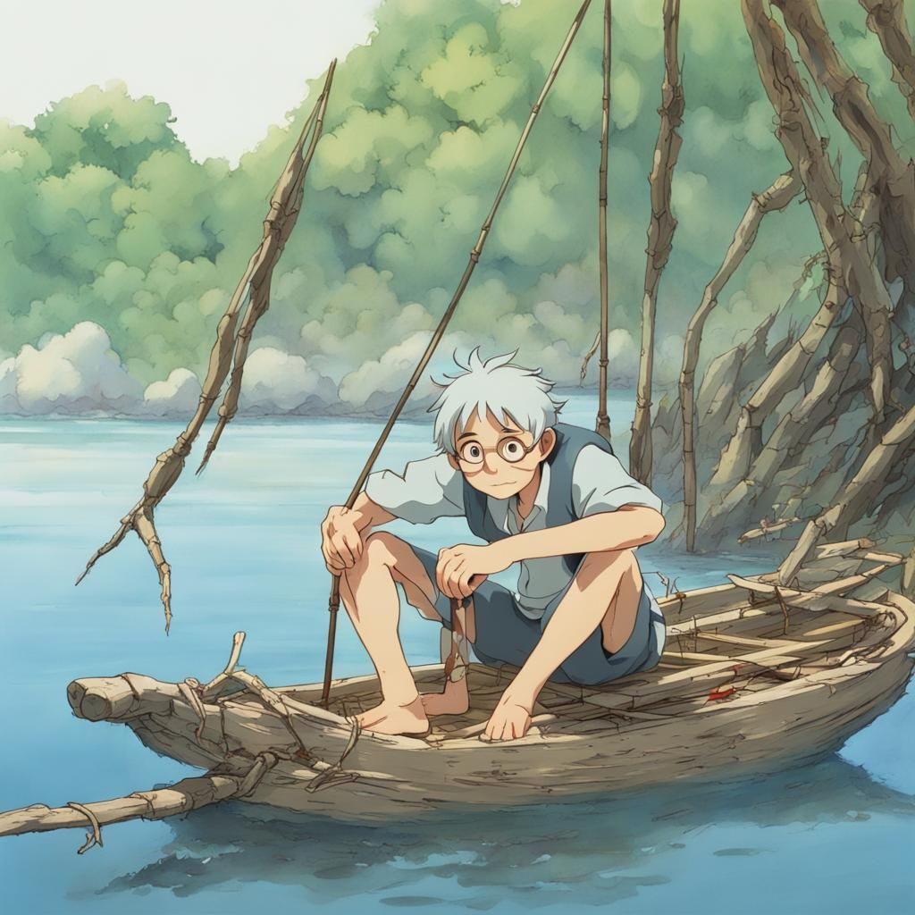 Boy Sets Sail: Miyazaki-Style Anime Illustration