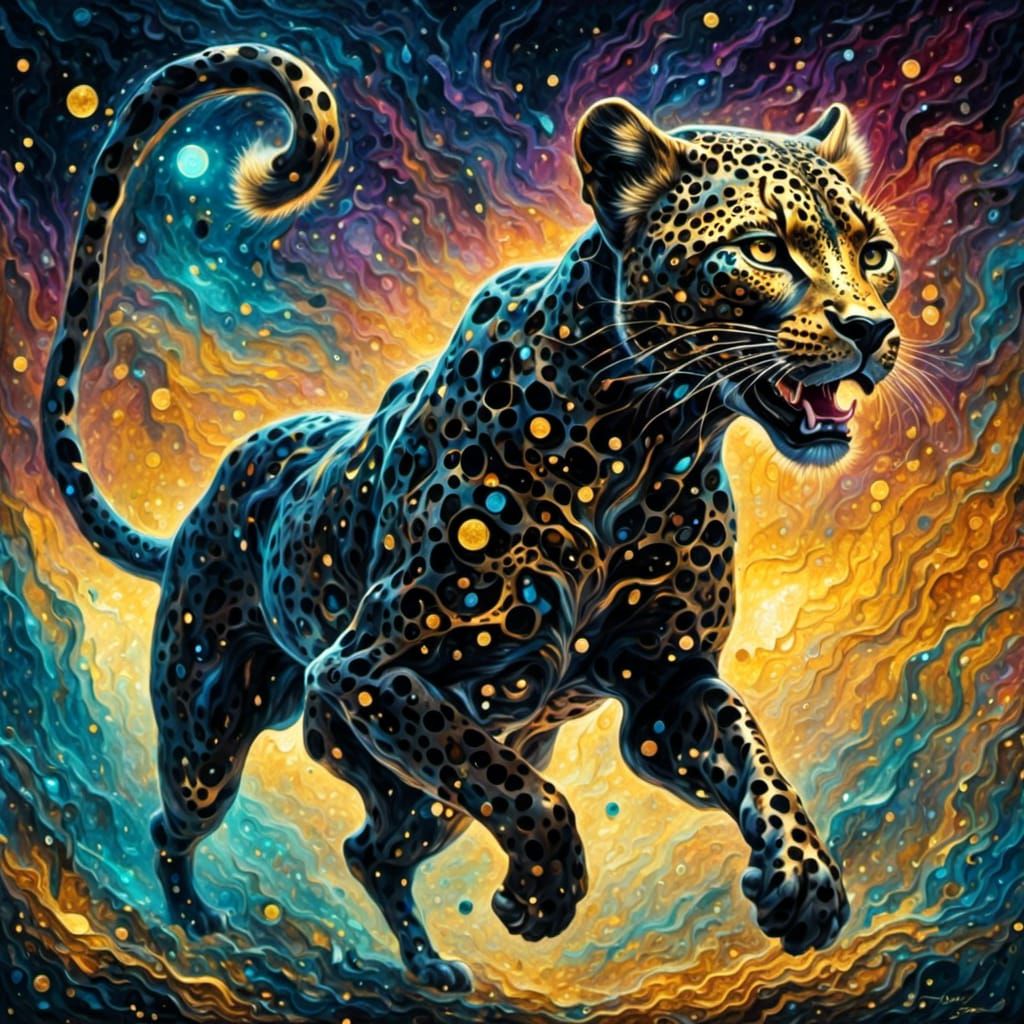 Black and Gold Cheetah Running in Astral Hologram