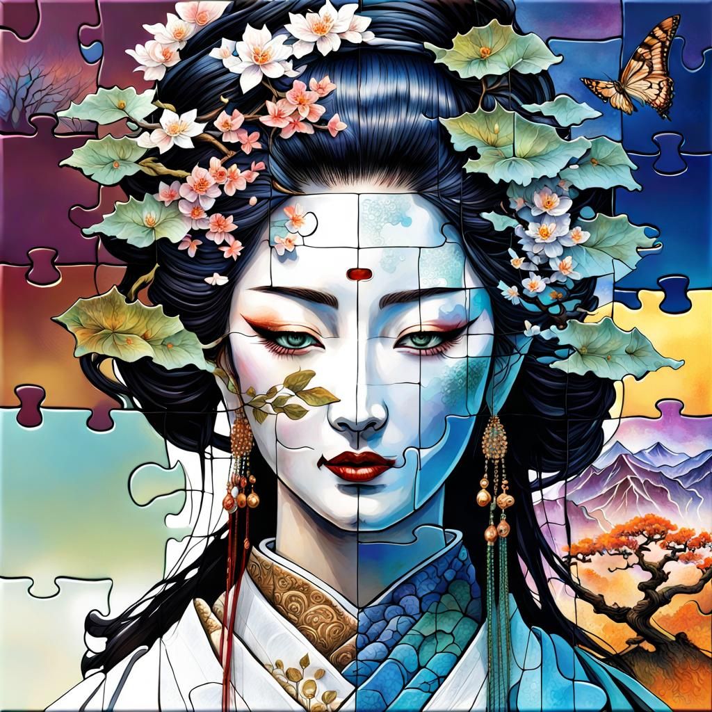 Day and Night Geisha Puzzle in Fantasy Garden