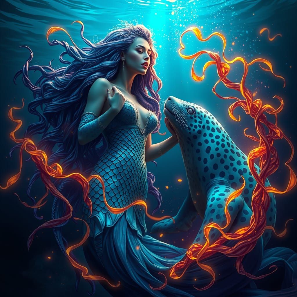 Enchanted Siren in Dark Ocean Depths