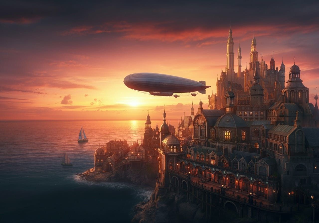 Epic Victorian Seaside Townscape at Sunset