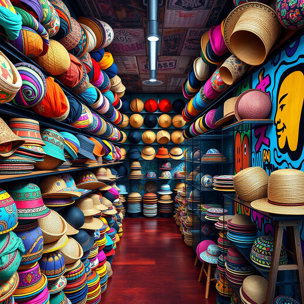 Globally-Inspired Hat Store with Graffiti Art