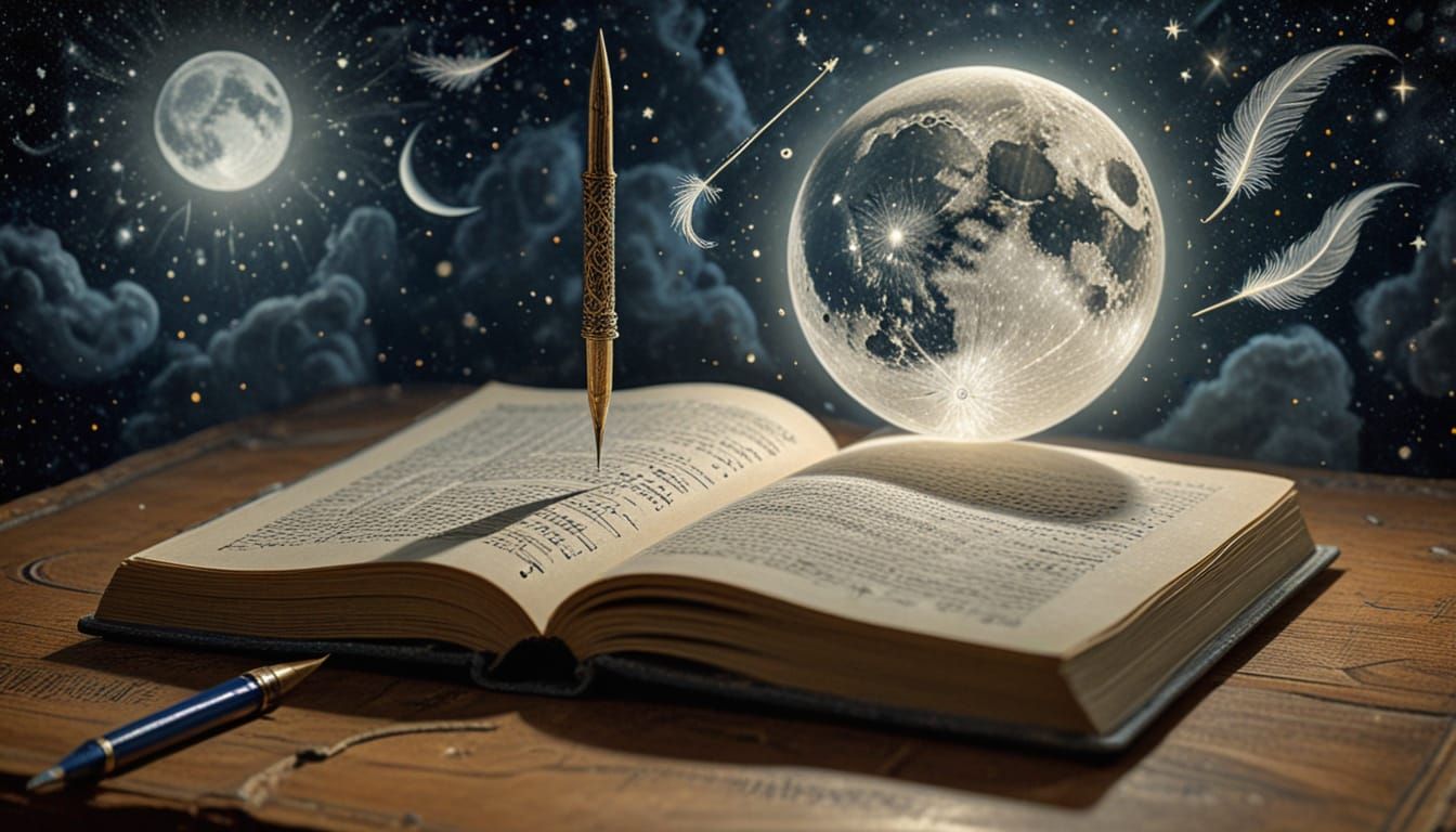 Surreal Moon Writes Diary in Ethereal Moonlight