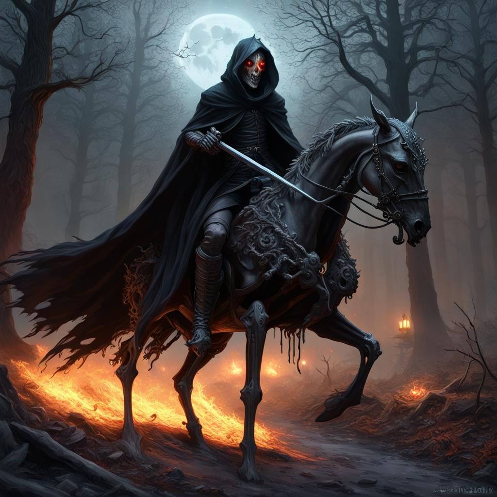 Gothic Death Rider in Haunted Forest