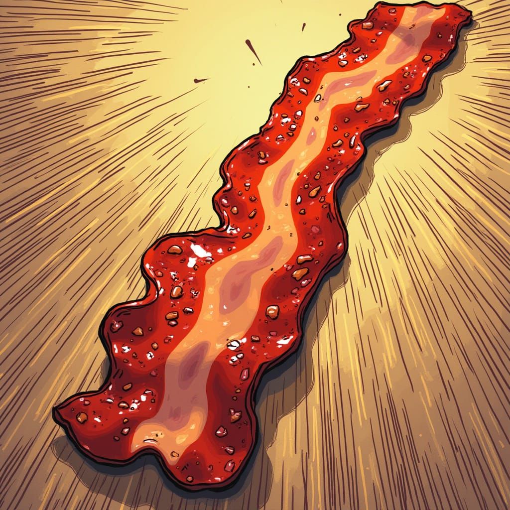 Vibrant Bacon Hero Poses in Dynamic Comic Book Style