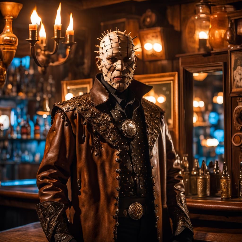 Western Hellraiser: Pinhead in a Fiery Saloon