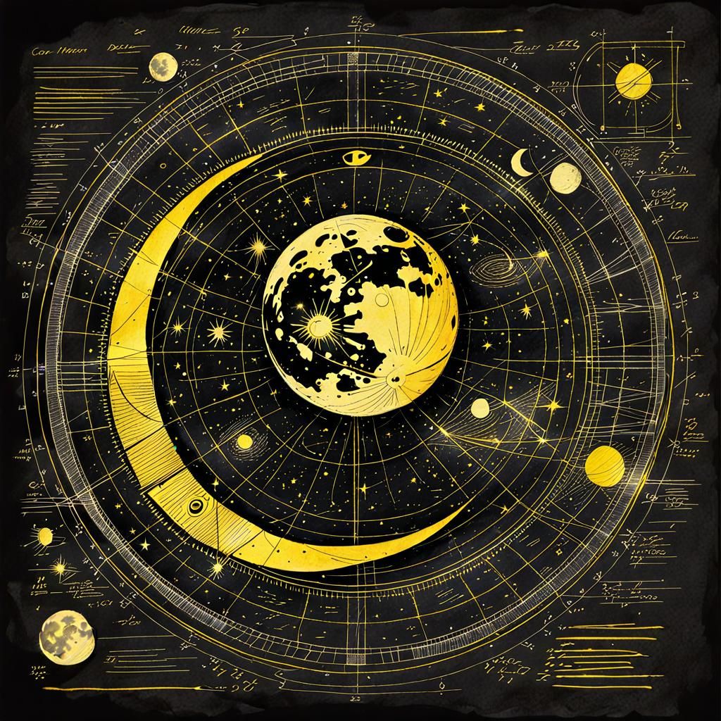 Architectural Moon Blueprint in Cosmic Style