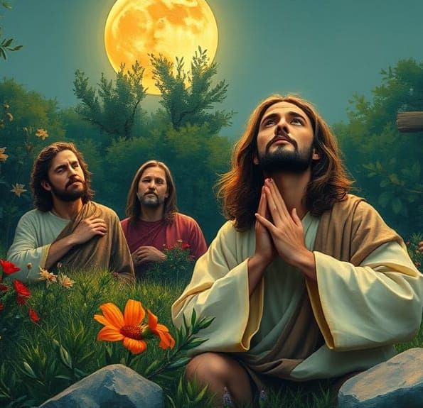 Jesus in a Serene Gethsemane Garden Scene