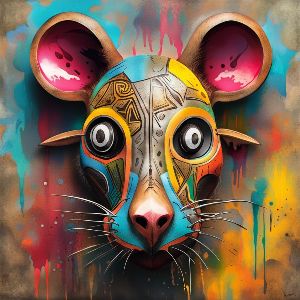 African Rat Mask in Graffiti Art Style