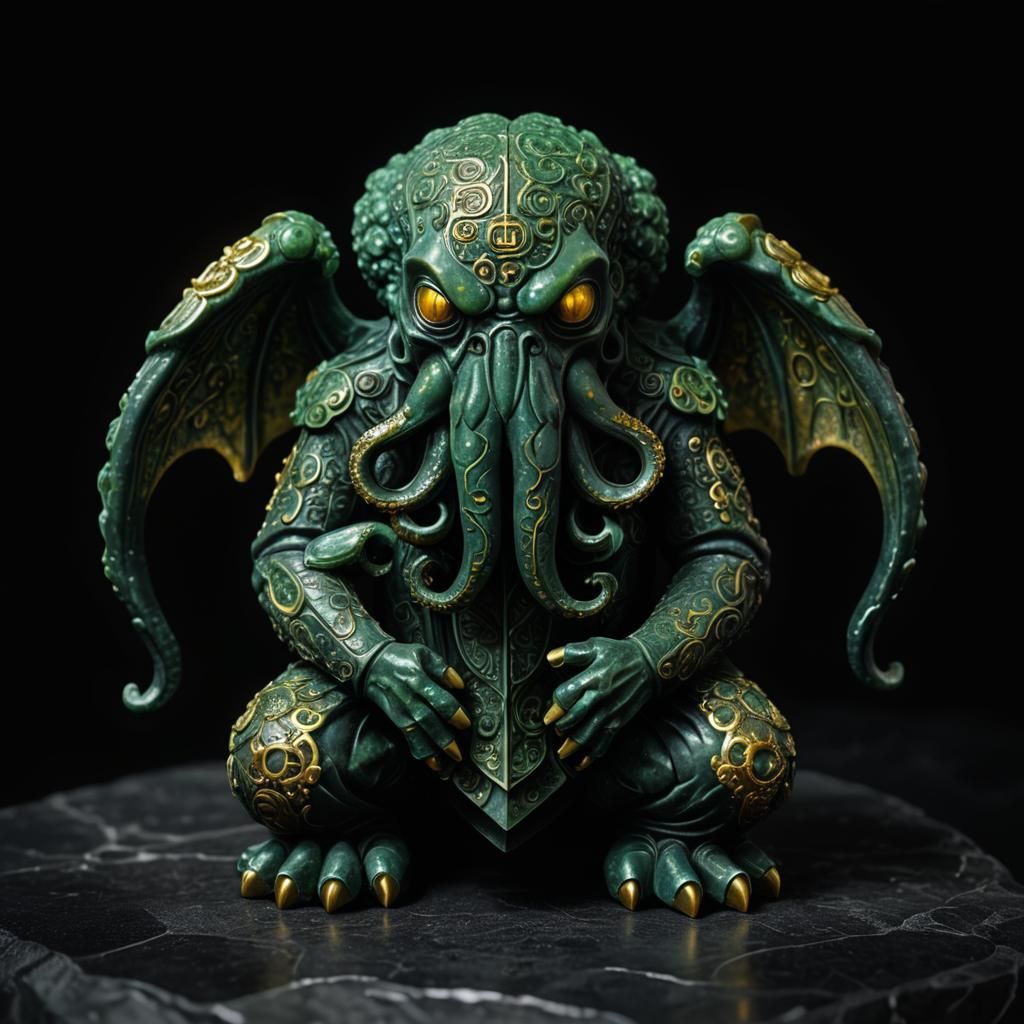 Eldritch Cthulhu Idol on Ancient Bookshelf