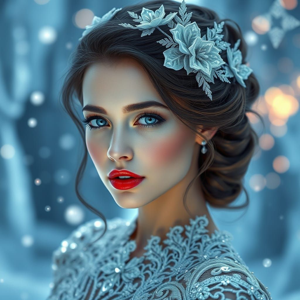 Ethereal Winter Goddess in Crystal Gown