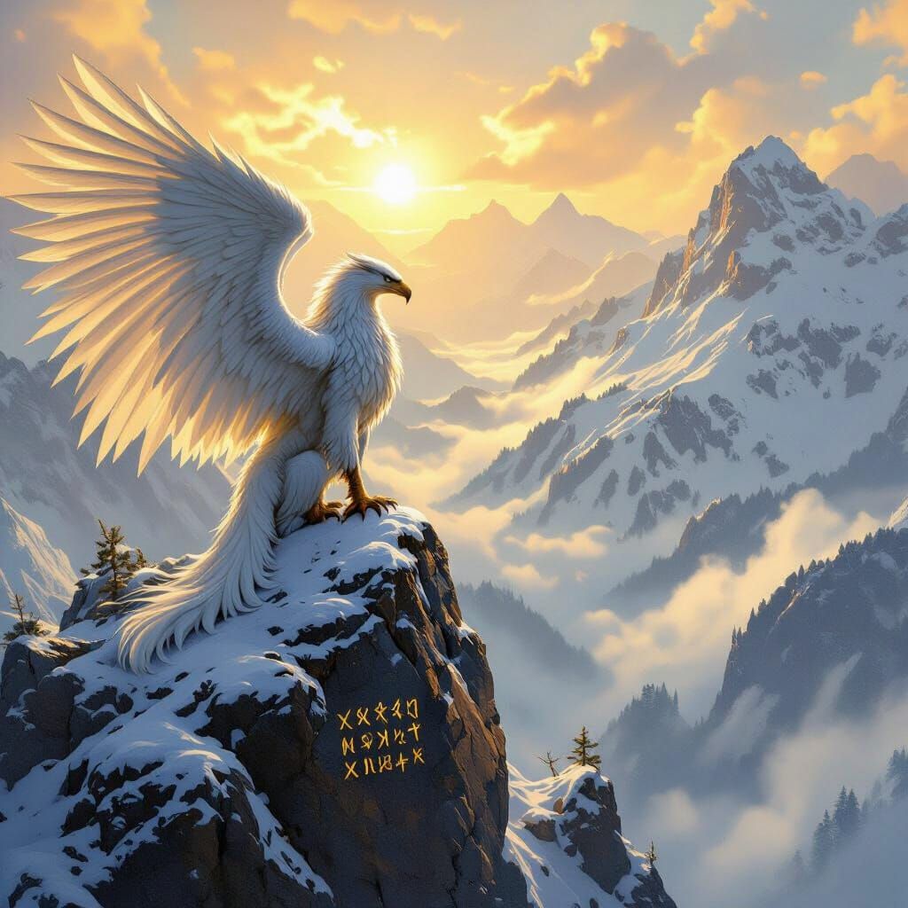 Griffin Perched on Mountain Peak in Epic Fantasy Style