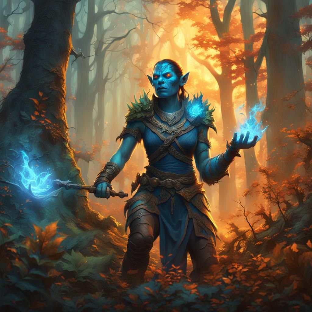 Orc Shaman Ignites Techno Fire in Mystical Forest