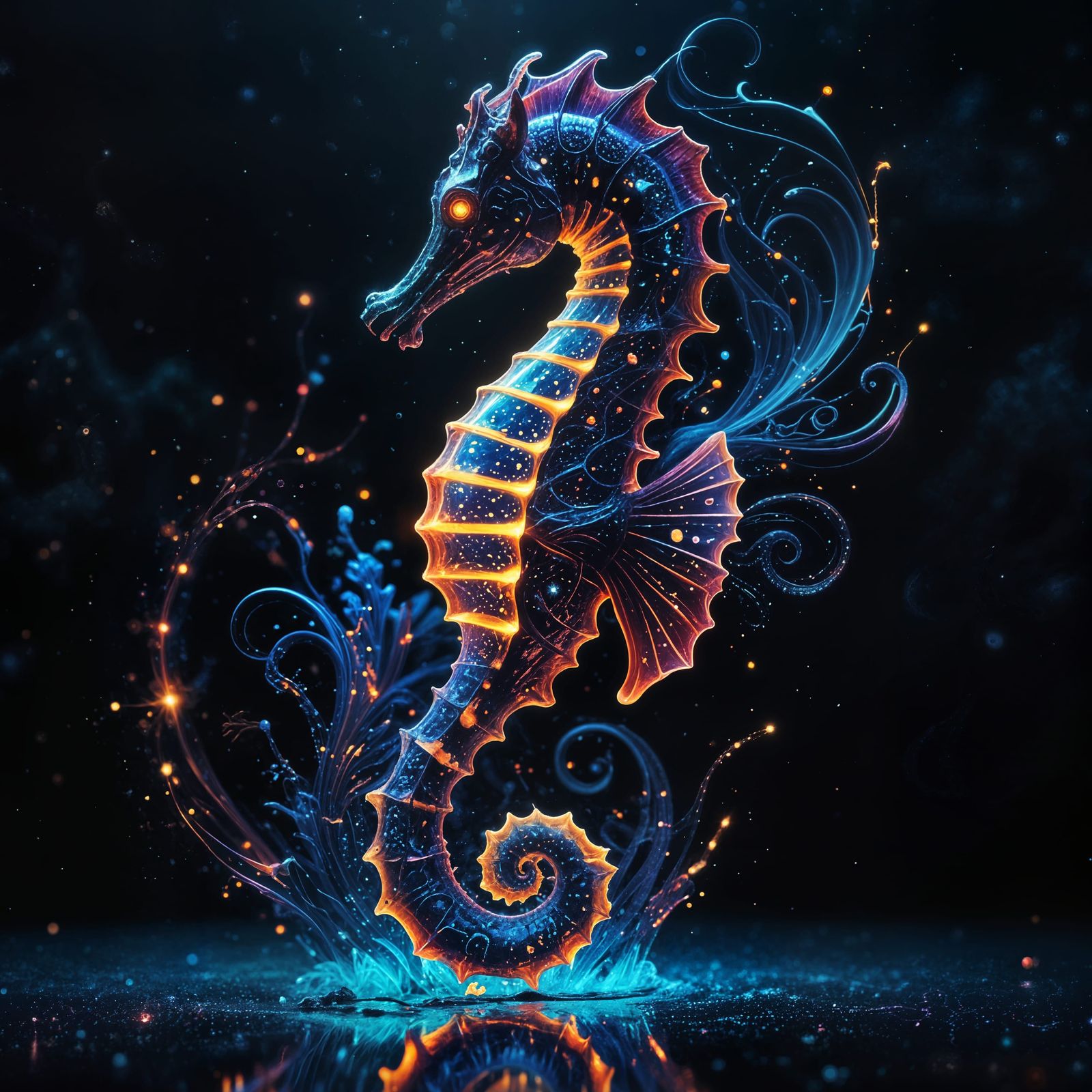 Surreal Cosmic Seahorse in Holographic Neon Style