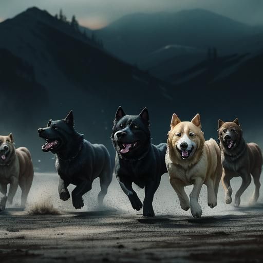 Cinematic Pack of Dogs in Atmospheric Lighting