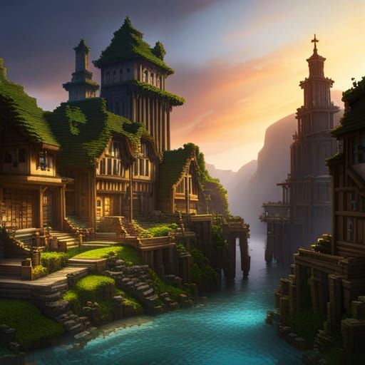 Detailed Minecraft Scene in Fantasy Concept Art Style