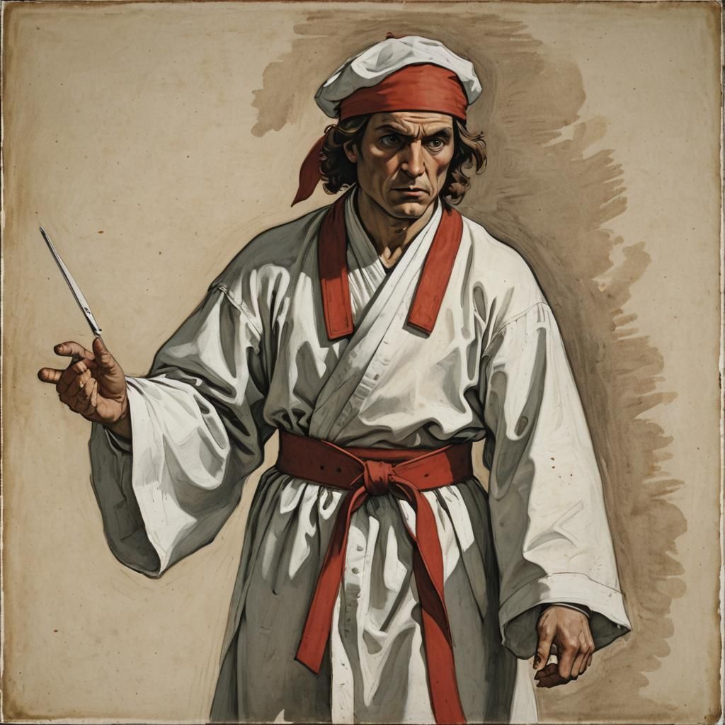 Renaissance Artist in Red and White Robe