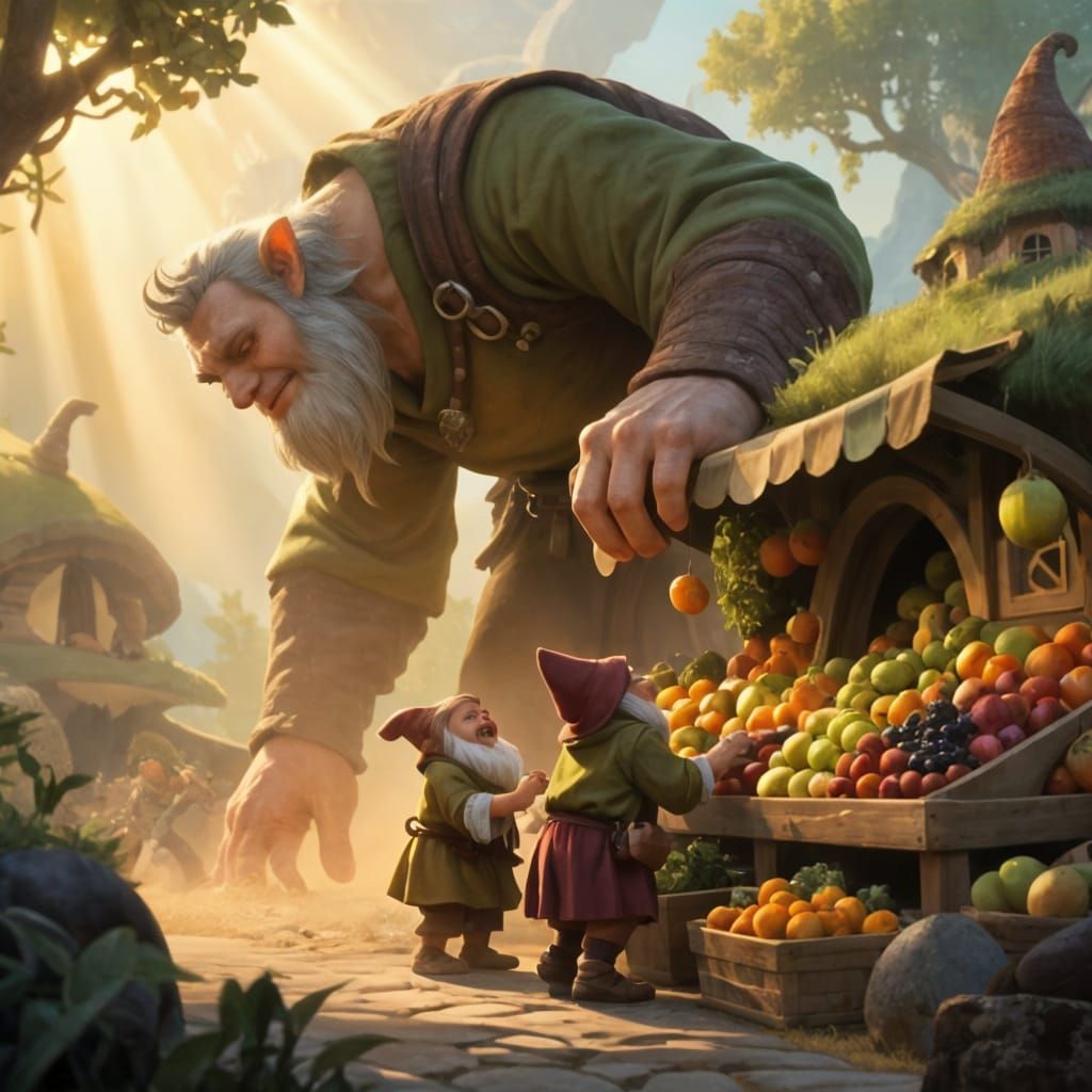 Giant at Hobbit Fruit Stand: Fantasy Art