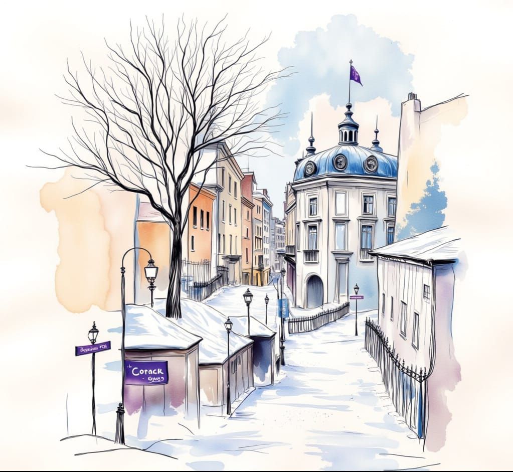 Soft Winter Blueberry Ink Art Style