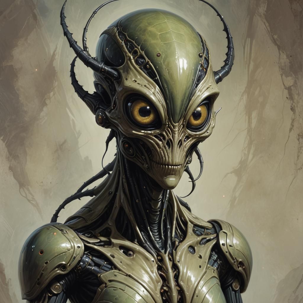 Sinister Space Alien with Four Eyes, Dark Fantasy Style