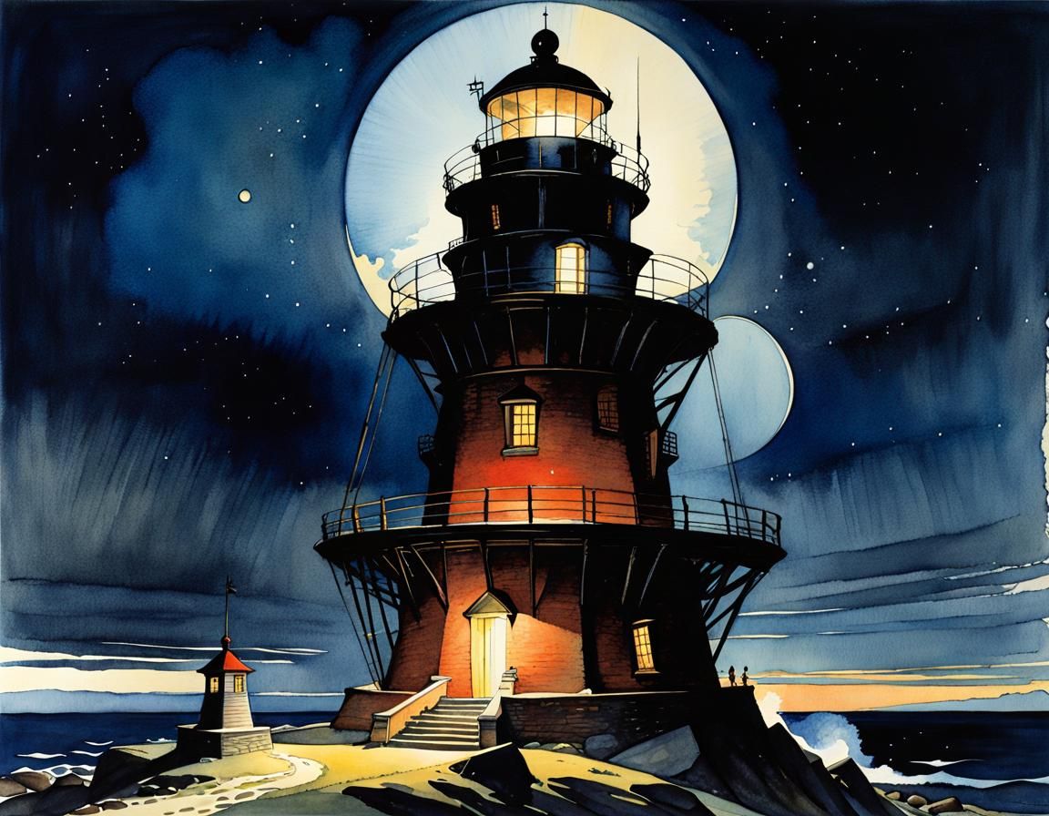 Luminous Lighthouse Beacon in Watercolor Style