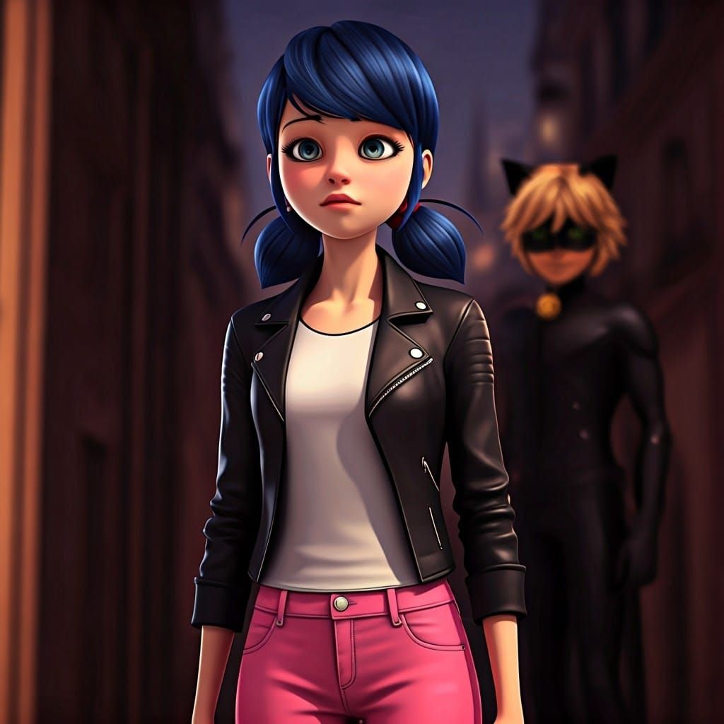 Anime Girl Superhero Ladybug in Paris Comic Art