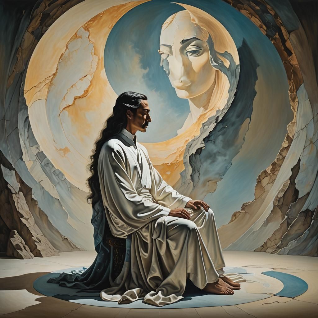 Surrealist Figure on Yin Yang Throne