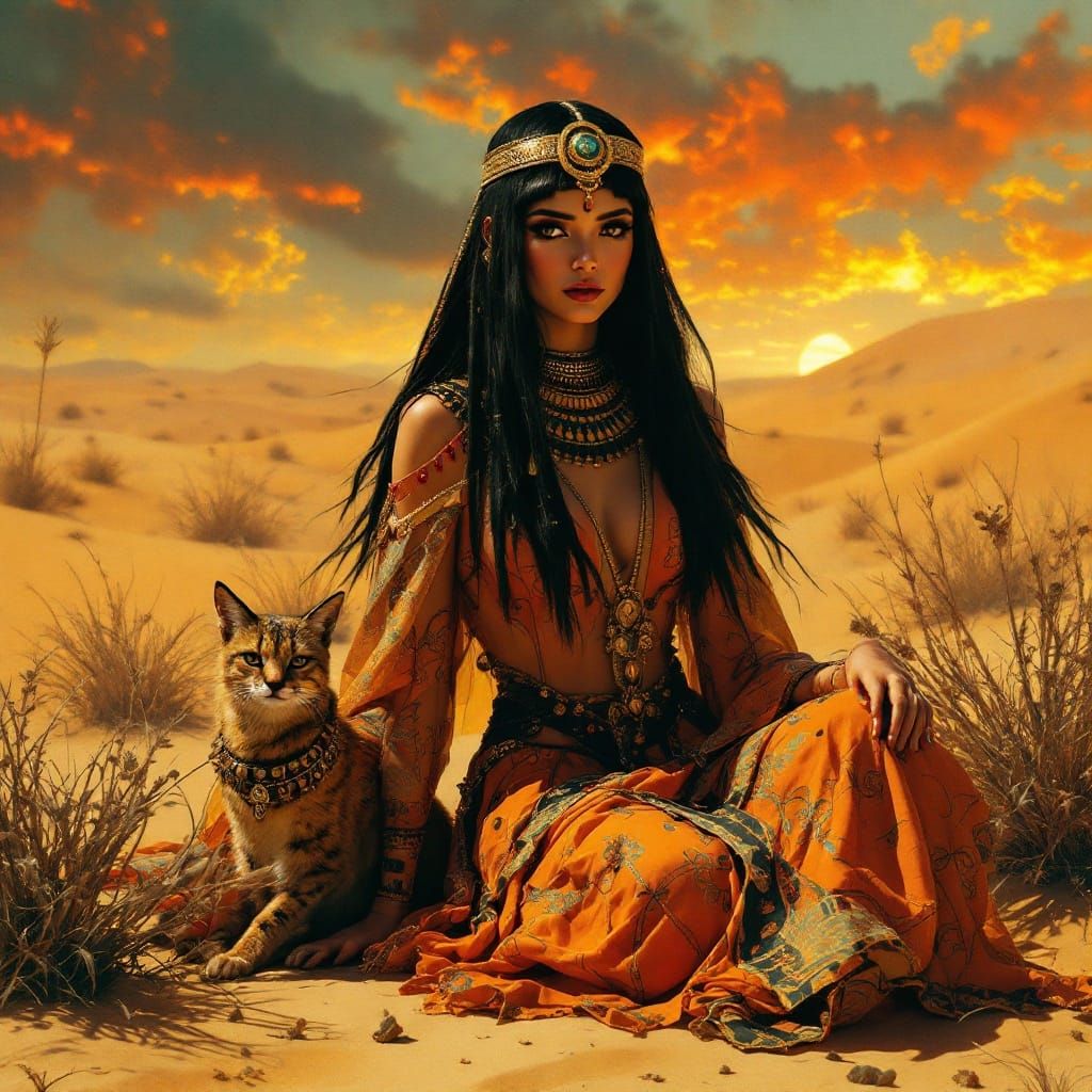 Ancient Egyptian Goddess of War and Storms in Dark Fantasy D...