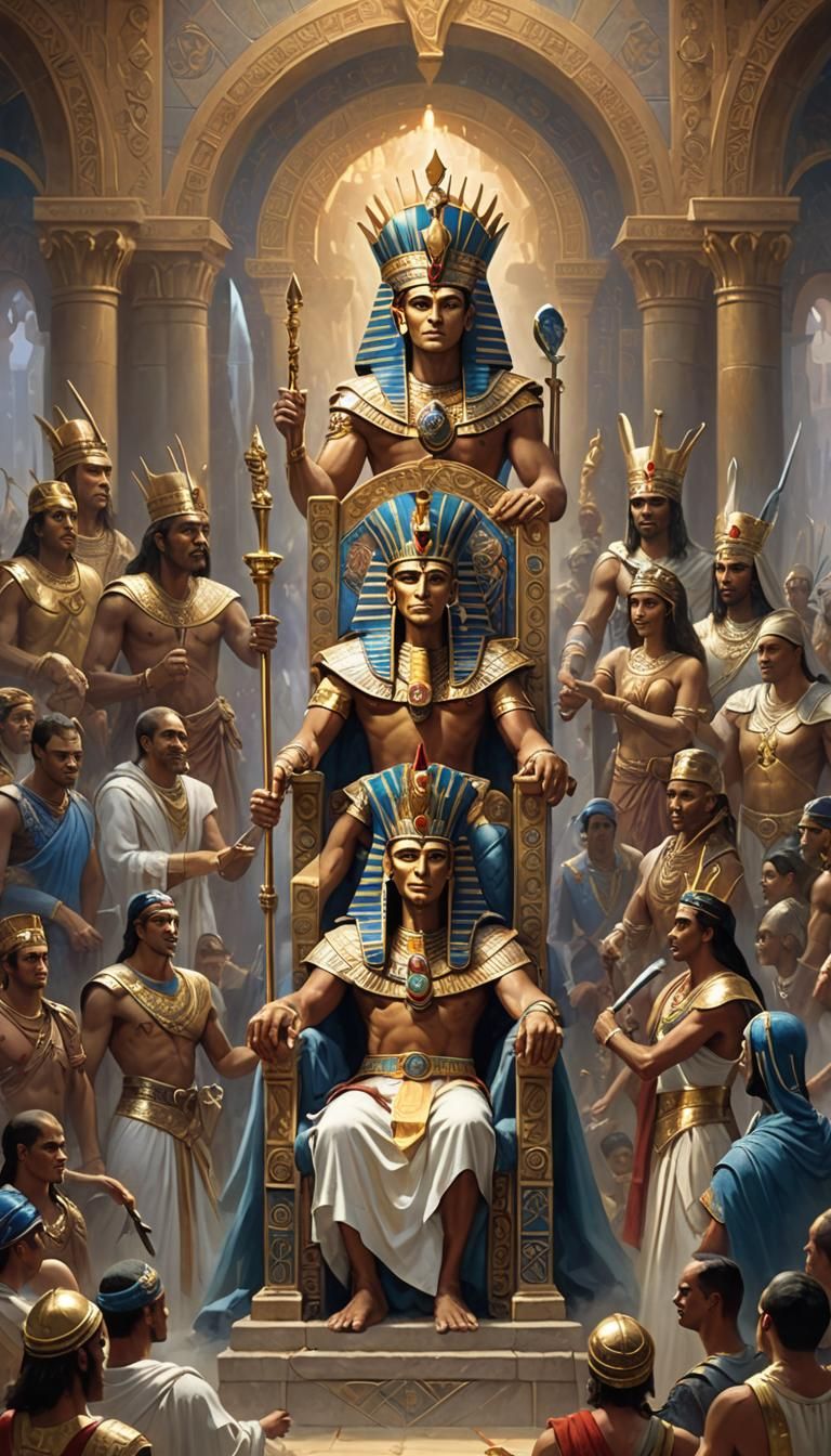 Pharaoh on Throne Surrounded by Courtiers