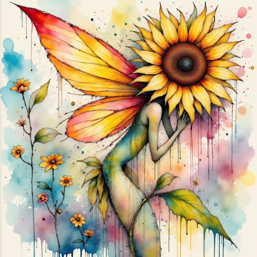 Vibrant Sunflower Fairy in Kandinsky's Abstract Style