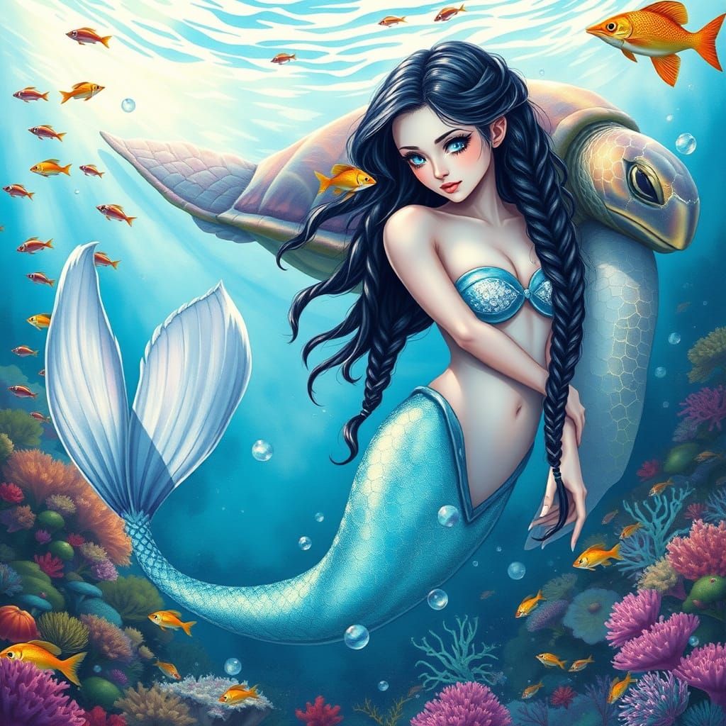 Enchanting Mermaid Surrounded by Vibrant Ocean Life in Whims...