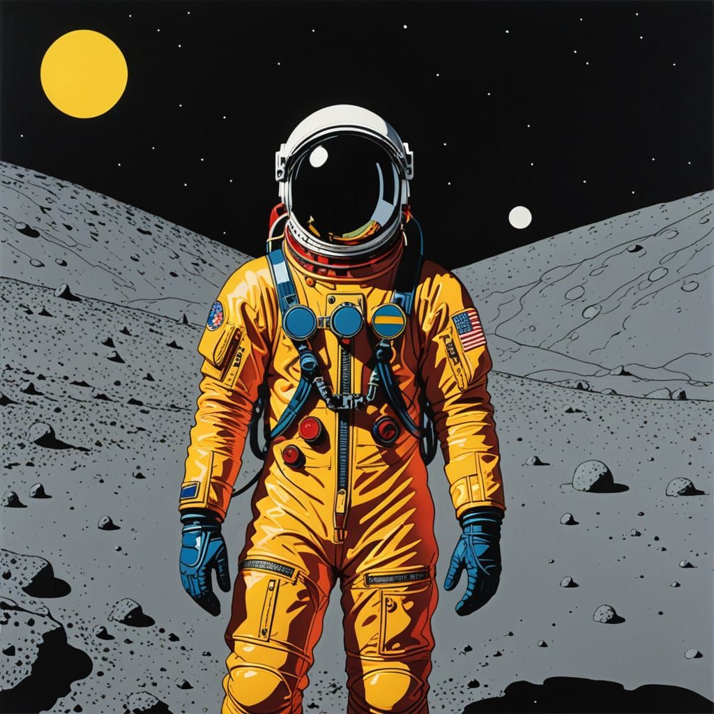 Heroic Pop Art Cosmonaut on Lunar Surface