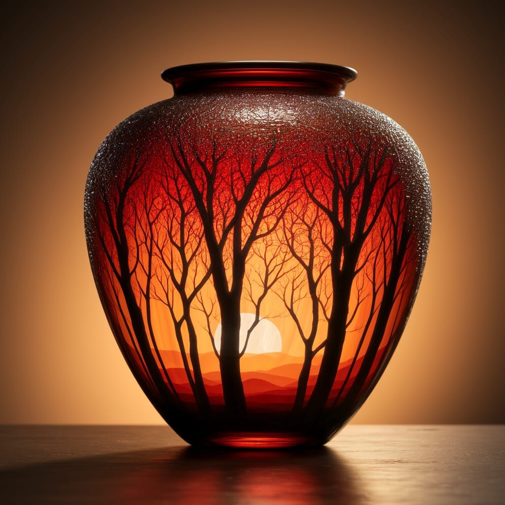 Vibrant Sunset Vase with Amber and Red Tones