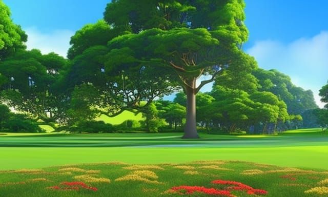 Clock Tower in Lush Park: Hyperrealistic Concept Art