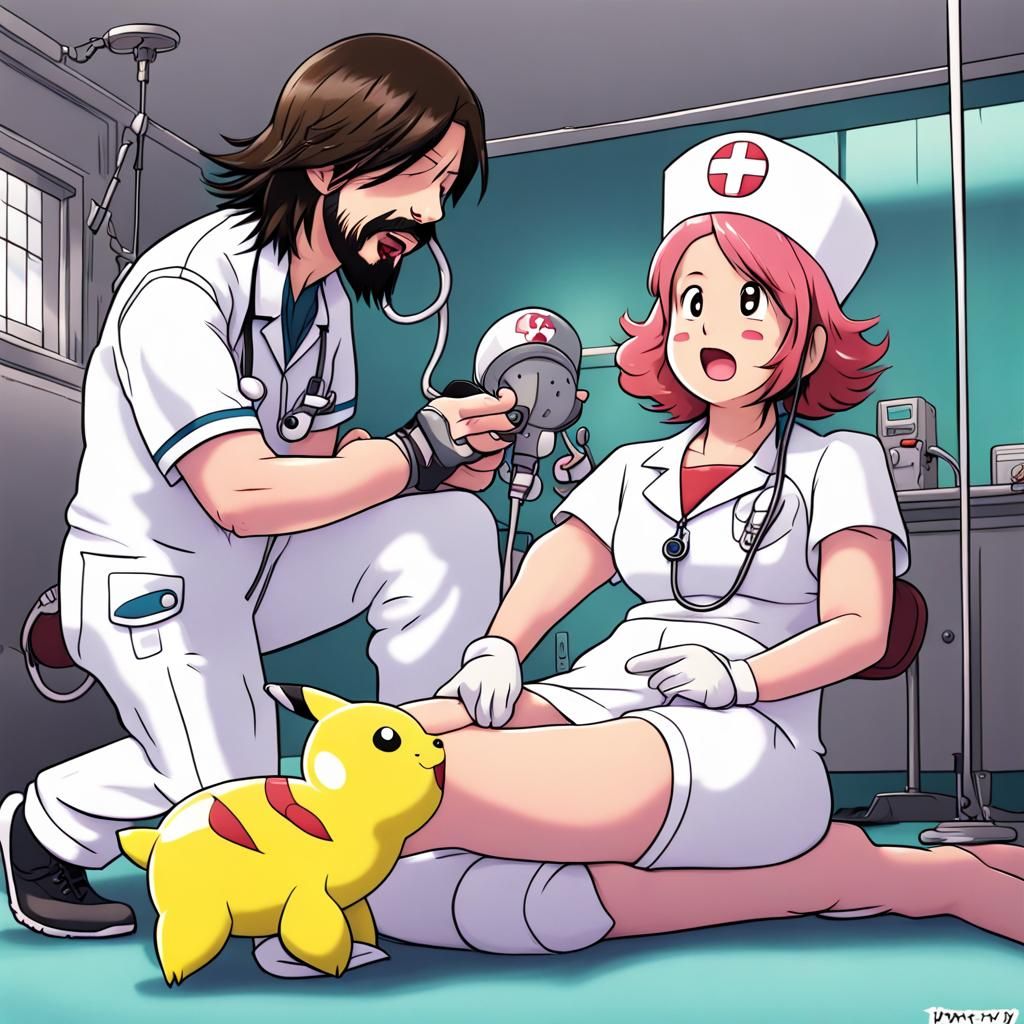 Dave Grohl and Nurse Joy in Anime Style