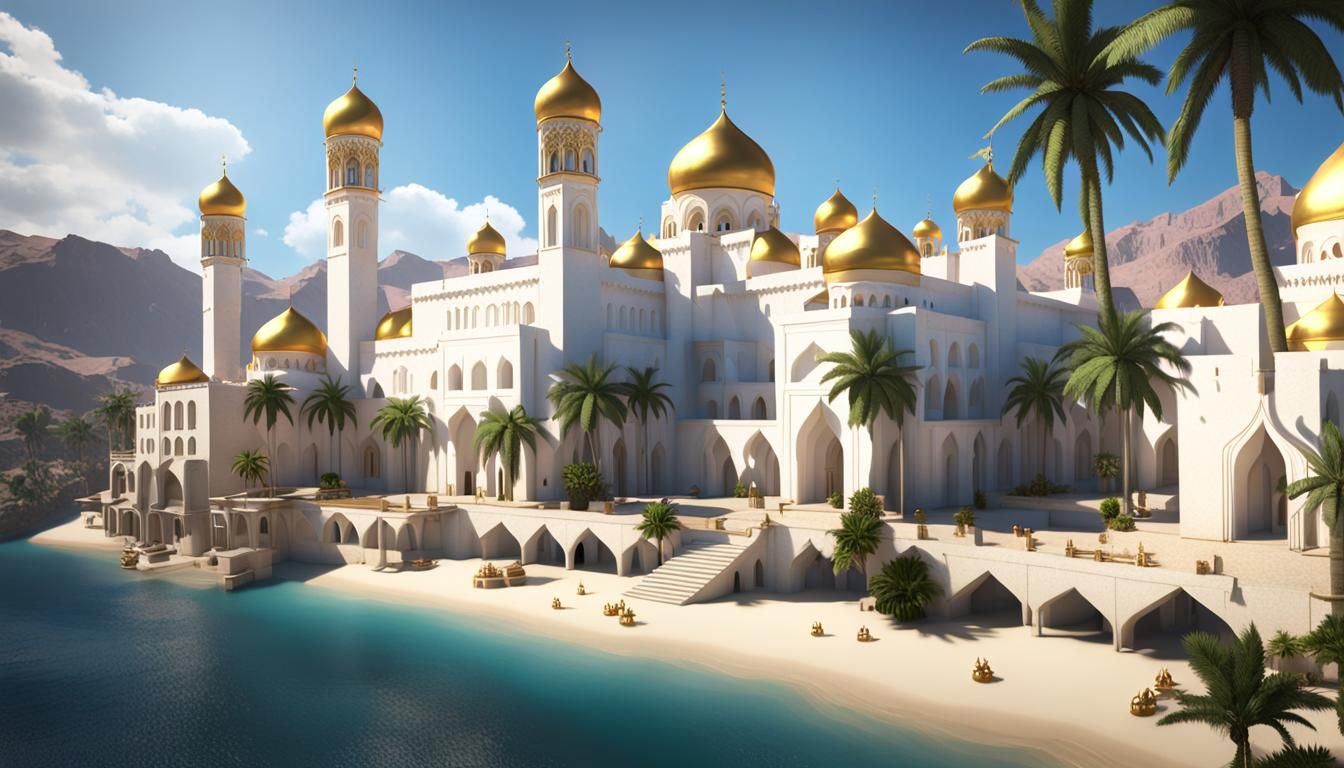 Arab village on the coast of a tropical river