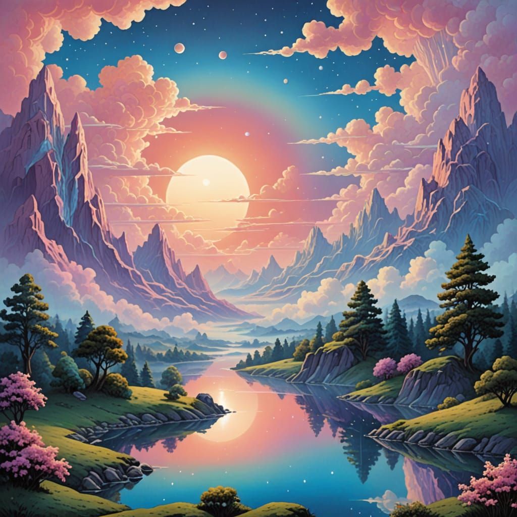 Opalescent Sky over a Classic Fantasy Landscape